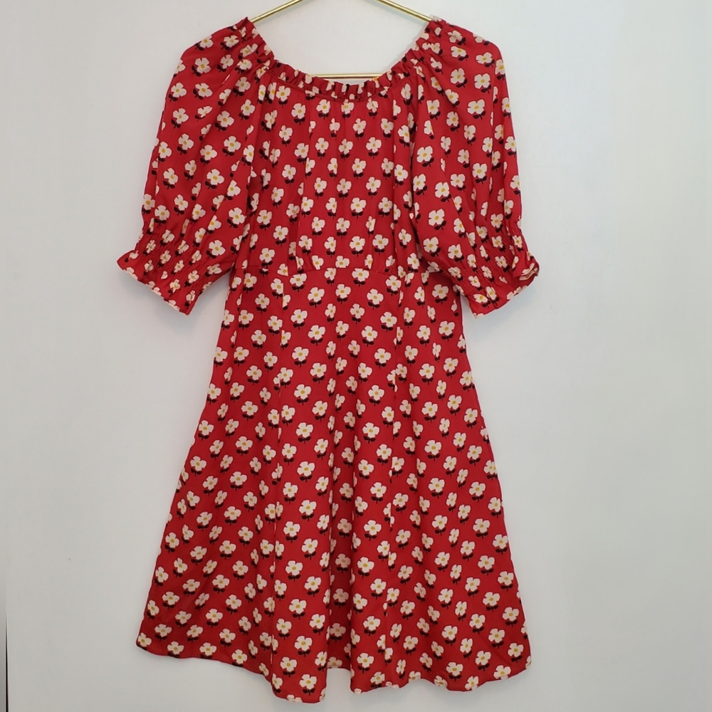 Kate Spade Block Flower Fluid Dress Red and White Size 4